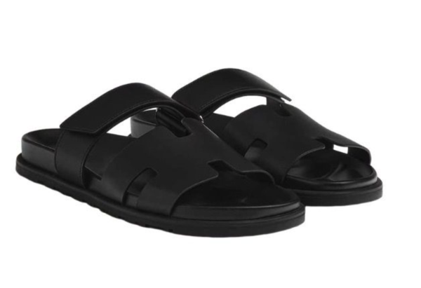 Hermes Chypre calfskin slides black
