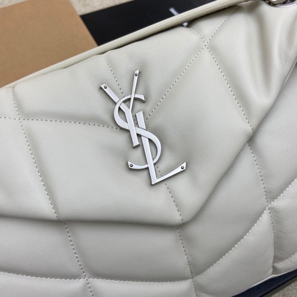 SAINT LAURENT LOULOUPUFFER Quilting Lambskin Cloud Pillow Bag, Crossbody Bag, Shoulder Bag Women's White 577475-1EL00-9207 size L35*W13.5*H23cm