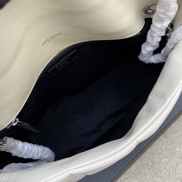 SAINT LAURENT LOULOUPUFFER Quilting Lambskin Cloud Pillow Bag, Crossbody Bag, Shoulder Bag Women's White 577475-1EL00-9207 size L35*W13.5*H23cm