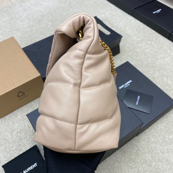 SAINT LAURENT LOULOU Lambskin Puffer Cloud Bag, Pillow Bag, Chain Shoulder Bag, Crossbody Bag Women's Beige 577475-1EL07-9141 size L35*W13*H25