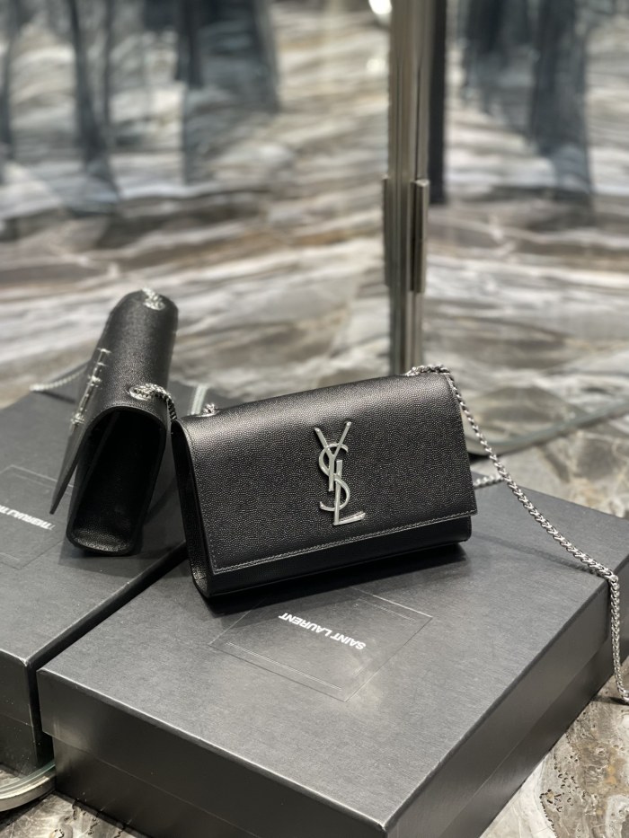 SAINT LAURENT KATE Grained Embossed Cow Leather Chain Bag Shoulder Bag Crossbody Bag Women's Black 469390-BOW0N-1000 size  19.5*5*13 cm