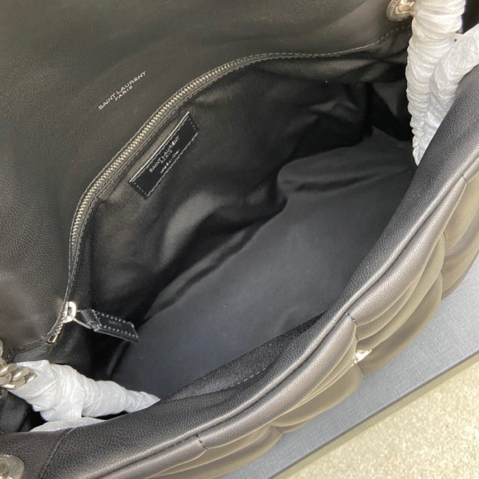 SAINT LAURENT LOULOUPUFFER Sheepskin Cloud Bag, Pillow Bag, Crossbody Bag, Shoulder Bag Medium Women's Black 577475-1EL00-1000 size L35*W13.5*H23cm