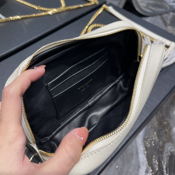 SAINT LAURENT LOU Quilted Leather Camera Bag, Crossbody Bag, Shoulder Bag Women's White 6125791GF019207 size 19*5*10.5 cm