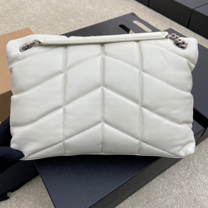 SAINT LAURENT LOULOUPUFFER Quilting Lambskin Cloud Pillow Bag, Crossbody Bag, Shoulder Bag Women's White 577475-1EL00-9207 size L35*W13.5*H23cm