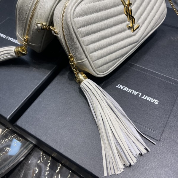SAINT LAURENT LOU Quilted Leather Camera Bag, Crossbody Bag, Shoulder Bag Women's White 6125791GF019207 size 19*5*10.5 cm