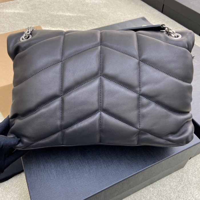 SAINT LAURENT LOULOUPUFFER Sheepskin Cloud Bag, Pillow Bag, Crossbody Bag, Shoulder Bag Medium Women's Black 577475-1EL00-1000 size L35*W13.5*H23cm