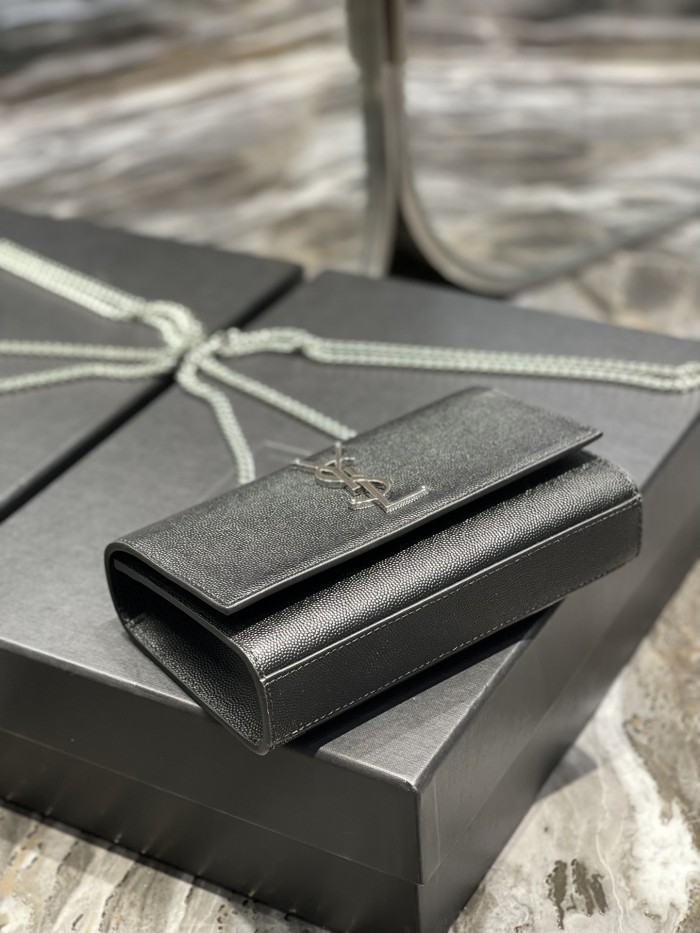 SAINT LAURENT KATE Grained Embossed Cow Leather Chain Bag Shoulder Bag Crossbody Bag Women's Black 469390-BOW0N-1000 size  19.5*5*13 cm