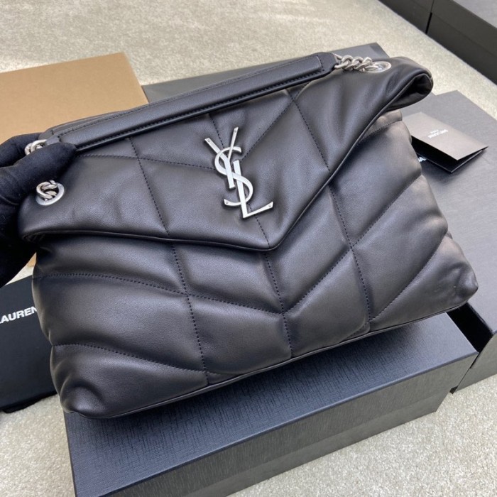 SAINT LAURENT LOULOUPUFFER Sheepskin Cloud Bag, Pillow Bag, Crossbody Bag, Shoulder Bag Medium Women's Black 577475-1EL00-1000 size L35*W13.5*H23cm