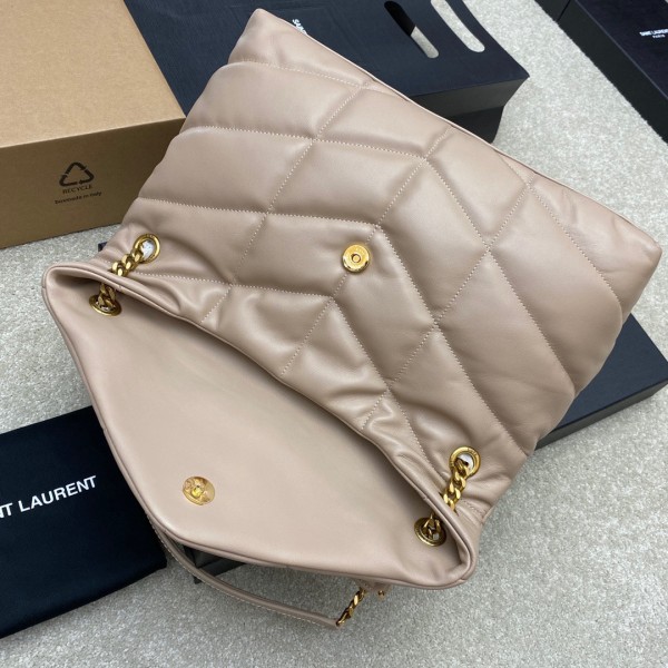 SAINT LAURENT LOULOU Lambskin Puffer Cloud Bag, Pillow Bag, Chain Shoulder Bag, Crossbody Bag Women's Beige 577475-1EL07-9141 size L35*W13*H25