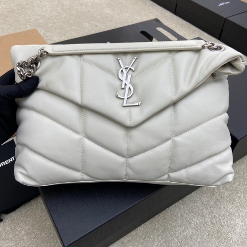SAINT LAURENT LOULOUPUFFER Quilting Lambskin Cloud Pillow Bag, Crossbody Bag, Shoulder Bag Women's White 577475-1EL00-9207 size L35*W13.5*H23cm