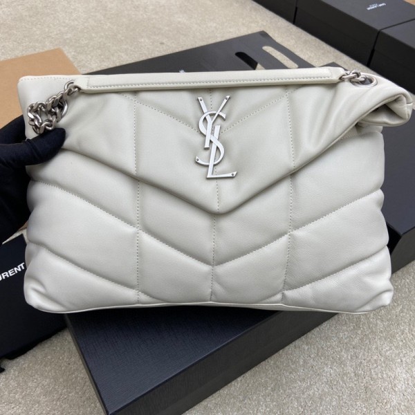 SAINT LAURENT LOULOUPUFFER Quilting Lambskin Cloud Pillow Bag, Crossbody Bag, Shoulder Bag Women's White 577475-1EL00-9207 size L35*W13.5*H23cm