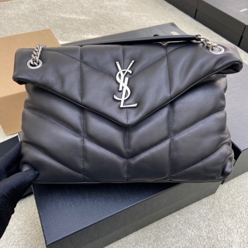 SAINT LAURENT LOULOUPUFFER Sheepskin Cloud Bag, Pillow Bag, Crossbody Bag, Shoulder Bag Medium Women's Black 577475-1EL00-1000 size L35*W13.5*H23cm