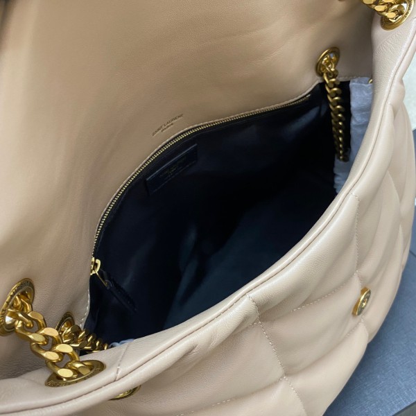 SAINT LAURENT LOULOU Lambskin Puffer Cloud Bag, Pillow Bag, Chain Shoulder Bag, Crossbody Bag Women's Beige 577475-1EL07-9141 size L35*W13*H25