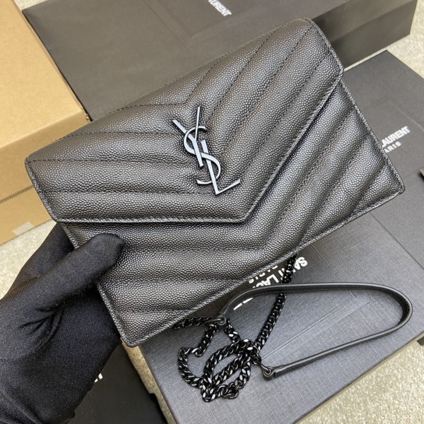 SAINT LAURENT Chain Wallet Monogram Black 393953BOW081000 size L*W*H 19*4*12.5cm