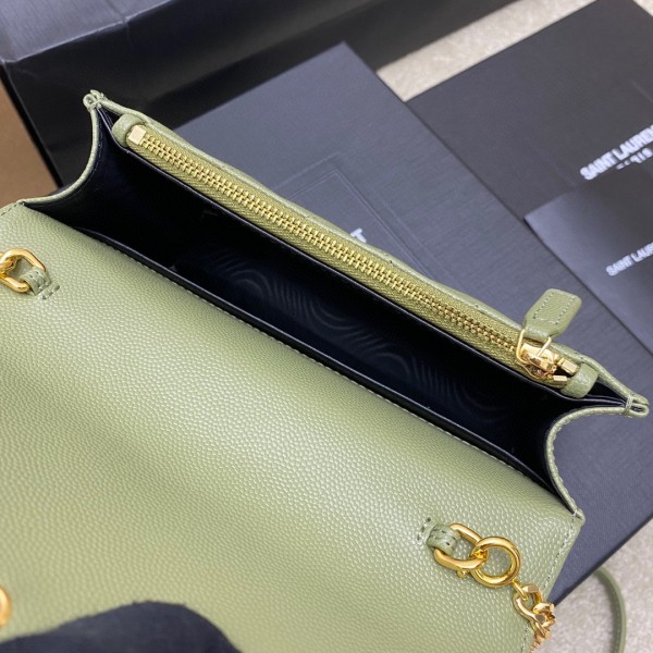 SAINT LAURENT ENVELOPE Calfskin Envelope Bag Chain Wallet Shoulder Bag Crossbody Bag Regular Women's Avocado Green 393953-BOW01-3316 size 19*4*13cm