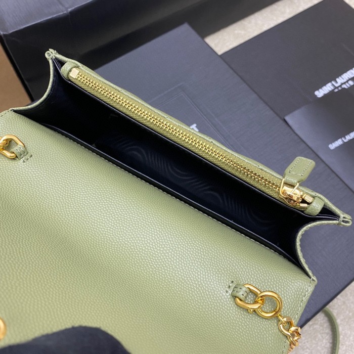 SAINT LAURENT ENVELOPE Calfskin Envelope Bag Chain Wallet Shoulder Bag Crossbody Bag Regular Women's Avocado Green 393953-BOW01-3316 size 19*4*13cm