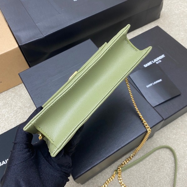 SAINT LAURENT ENVELOPE Calfskin Envelope Bag Chain Wallet Shoulder Bag Crossbody Bag Regular Women's Avocado Green 393953-BOW01-3316 size 19*4*13cm