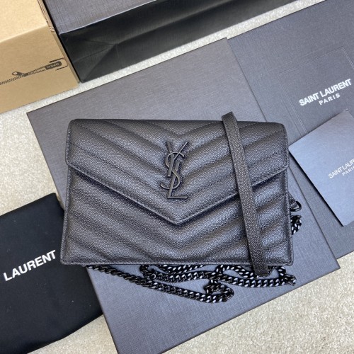 SAINT LAURENT Chain Wallet Monogram Black 393953BOW081000 size L*W*H 19*4*12.5cm
