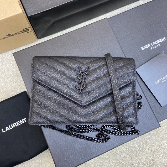 SAINT LAURENT Chain Wallet Monogram Black 393953BOW081000 size L*W*H 19*4*12.5cm