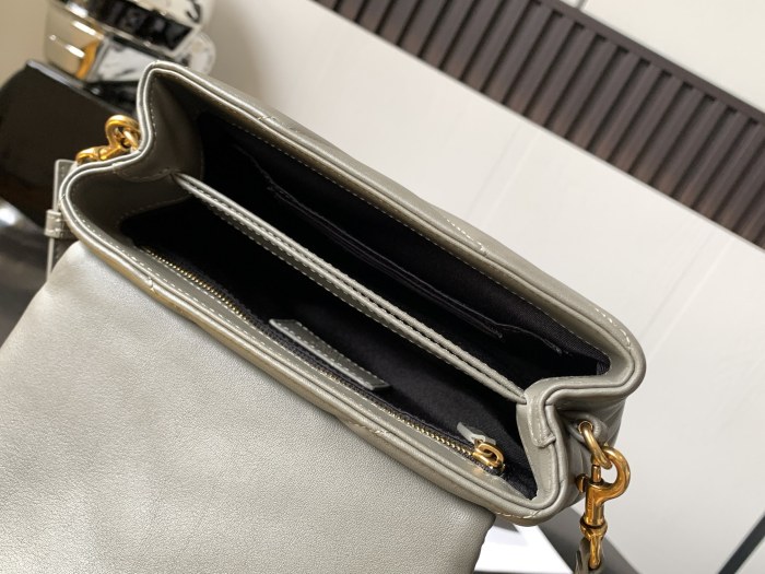 SAINT LAURENT LOULOU Leather Crossbody Bag, Shoulder Bag Women's Gray Pea Green 678401-DV707-1229 size 20*7.5*14cm