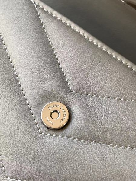 SAINT LAURENT YSL LOULOU Silver Logo Leather Shoulder Bag, Mini, Women's, Granite Grey/Light Grey 467072-DV706-1723 20*14*7.5cm