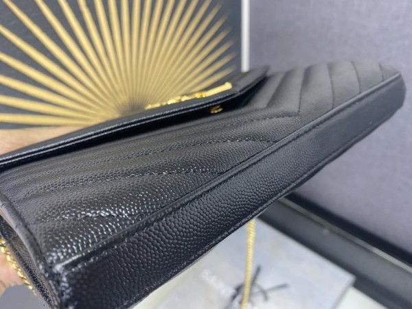 SAINT LAURENT Monogram Chain Wallet Matelasse Grain De Poudre Gold-tone Black 377828BOW011000 size L22.5*W4*H14cm