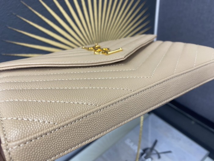 SAINT LAURENT Leather Wallet, Shoulder Bag, Crossbody Bag Regular Women's Dark Beige 377828-BOW01-2721 size 22.5*4*14 cm