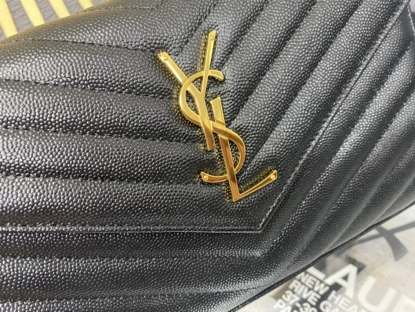 SAINT LAURENT Monogram Chain Wallet Matelasse Grain De Poudre Gold-tone Black 377828BOW011000 size L22.5*W4*H14cm