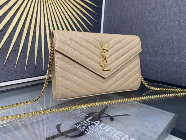 SAINT LAURENT Leather Wallet, Shoulder Bag, Crossbody Bag Regular Women's Dark Beige 377828-BOW01-2721 size 22.5*4*14 cm