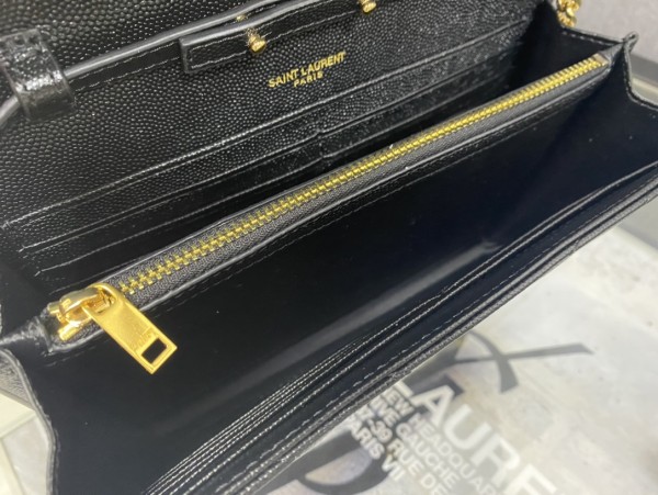 SAINT LAURENT Monogram Chain Wallet Matelasse Grain De Poudre Gold-tone Black 377828BOW011000 size L22.5*W4*H14cm