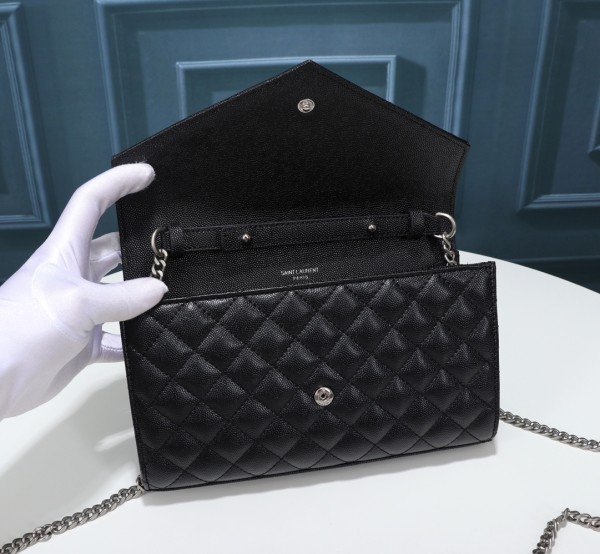 SAINT LAURENT ENVELOPE Grain Leather Envelope Bag, Crossbody Bag, Shoulder Bag Small 600195-BOW92-1000 Size Women's Black size 21*6*13 cm