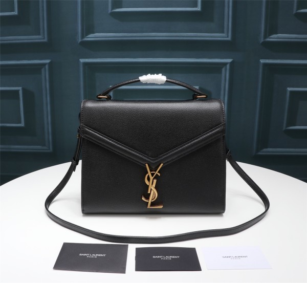 SAINT LAURENT CASSANDRA Grained Embossed Leather Crossbody Bag, Handbag, Shoulder Bag Medium Women's Black 623931BOW0W1000 size 25*12*22 cm