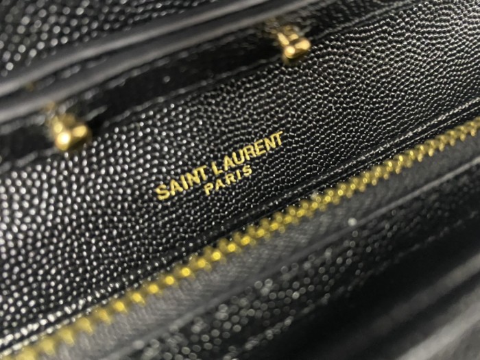 SAINT LAURENT Monogram Chain Wallet Matelasse Grain De Poudre Gold-tone Black 377828BOW011000 size L22.5*W4*H14cm