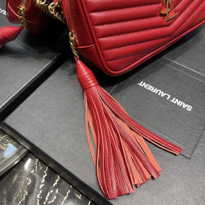 SAINT LAURENT Quilting Leather Chain Shoulder Bag Crossbody Bag Women's Red 6125791GF016805 size 19*5*10.5 cm