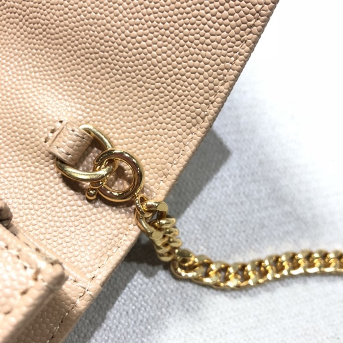 SAINT LAURENT Leather Chain Wallet, Crossbody Bag, Shoulder Bag Women's Dark Beige 393953-BOW01-2721 size 19*3.5*15 cm