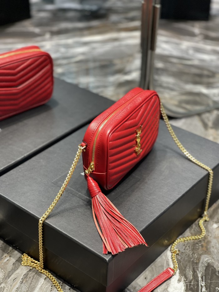SAINT LAURENT Quilting Leather Chain Shoulder Bag Crossbody Bag Women's Red 6125791GF016805 size 19*5*10.5 cm