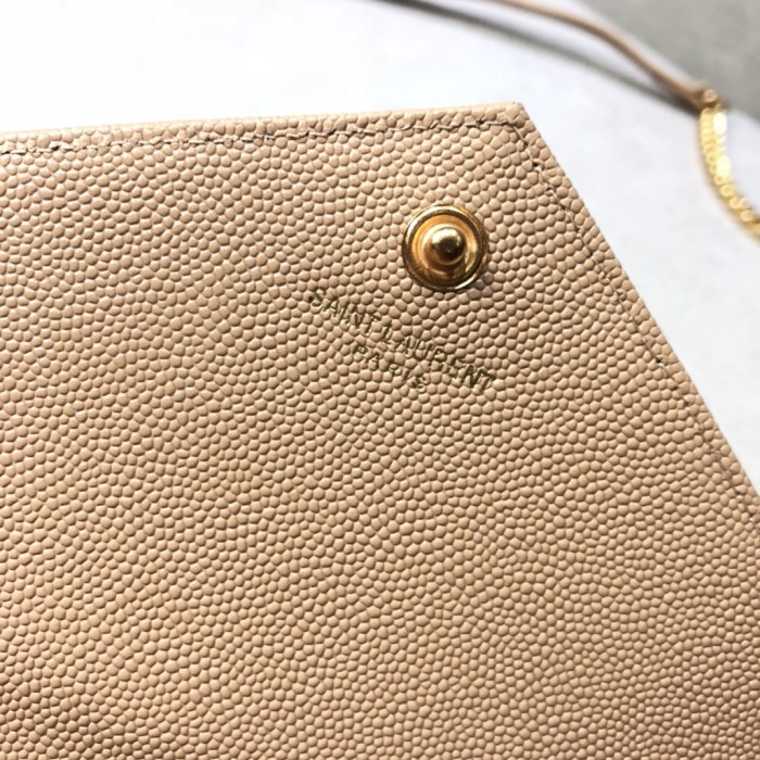 SAINT LAURENT Leather Chain Wallet, Crossbody Bag, Shoulder Bag Women's Dark Beige 393953-BOW01-2721 size 19*3.5*15 cm