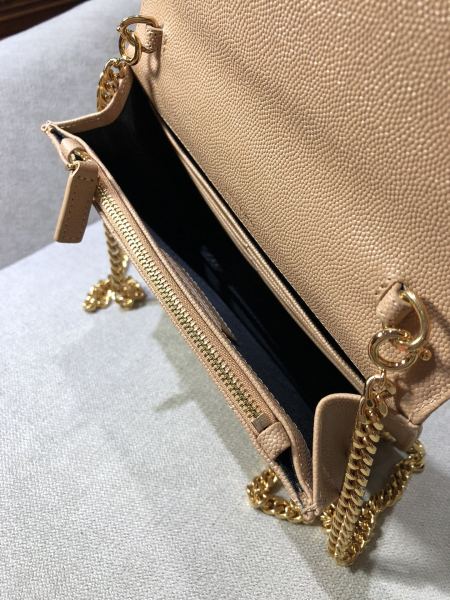SAINT LAURENT Leather Chain Wallet, Crossbody Bag, Shoulder Bag Women's Dark Beige 393953-BOW01-2721 size 19*3.5*15 cm