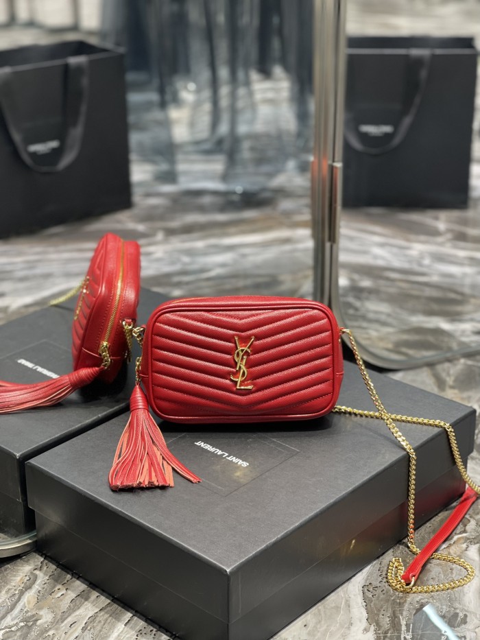 SAINT LAURENT Quilting Leather Chain Shoulder Bag Crossbody Bag Women's Red 6125791GF016805 size 19*5*10.5 cm