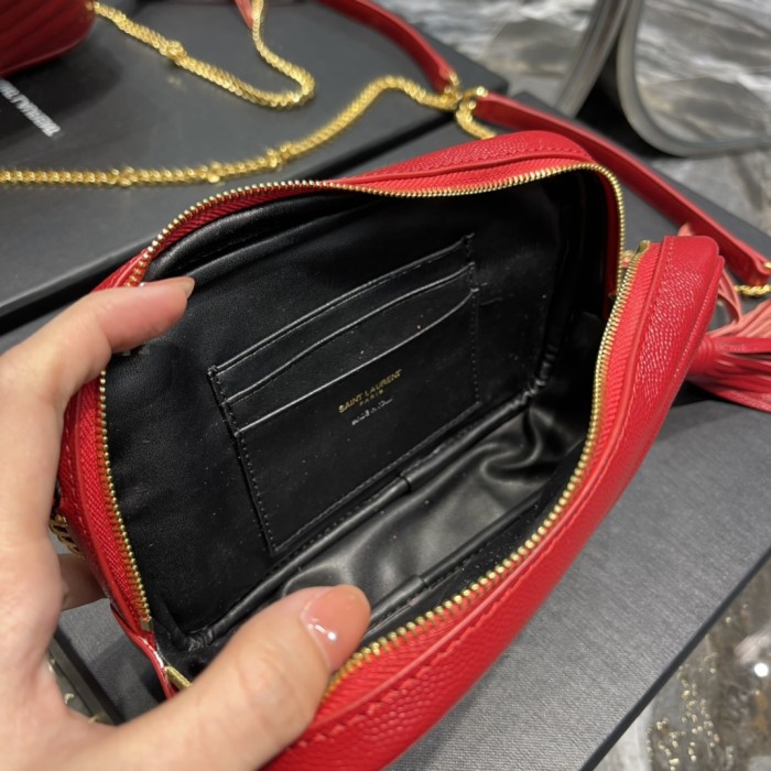 SAINT LAURENT Quilting Leather Chain Shoulder Bag Crossbody Bag Women's Red 6125791GF016805 size 19*5*10.5 cm