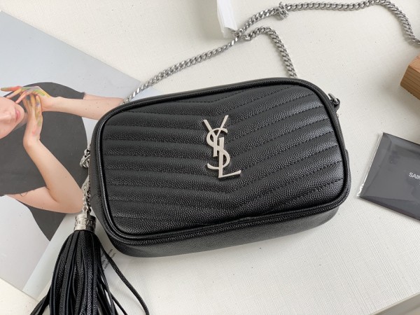 SAINT LAURENT LOU Cow Leather Camera Bag, Crossbody Bag, Shoulder Bag Women's Black 748849-DV702-1000 size 19*5*10.5 cm