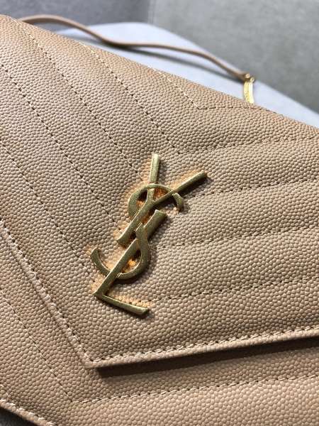 SAINT LAURENT Leather Chain Wallet, Crossbody Bag, Shoulder Bag Women's Dark Beige 393953-BOW01-2721 size 19*3.5*15 cm