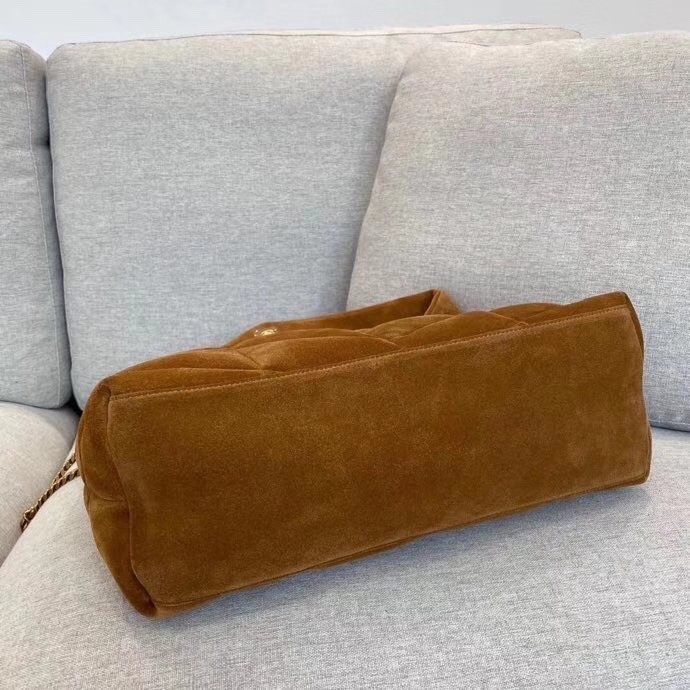 SAINT LAURENT PUFFER Lamb Suede Portable Crossbody Bag, Shoulder Bag Women's Brown 577475-1U807-2358 size L23*H16.5cm