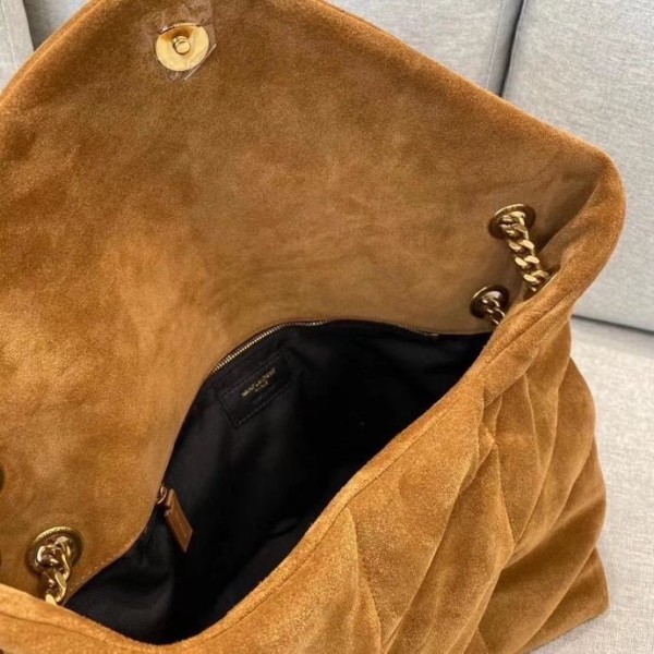 SAINT LAURENT PUFFER Lamb Suede Portable Crossbody Bag, Shoulder Bag Women's Brown 577475-1U807-2358 size L23*H16.5cm