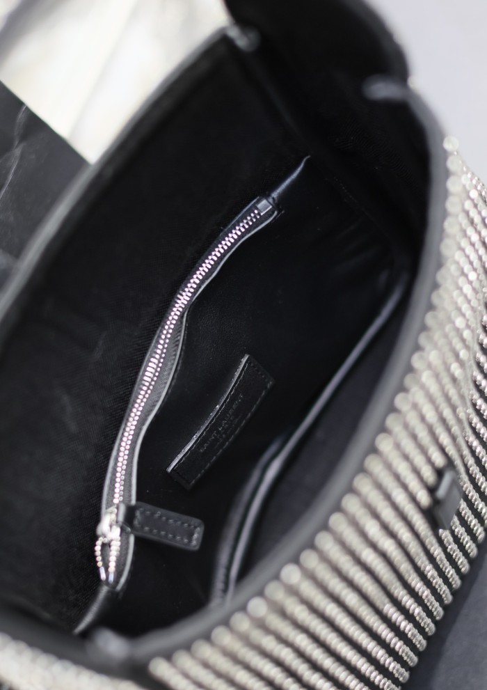 SAINT LAURENT LE5A7 Fabric With Cow Leather Hobo Bag Handbag Shoulder Bag Women's Black 716140-FAAMD-1000 size 22*8*30cm