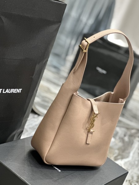SAINT LAURENT LE5A7 Smooth Cow Leather Hobo Bag, Handbag, Shoulder Bag Women's Gray 713938-AAAUQ-1722 size 23*8.5*22 cm