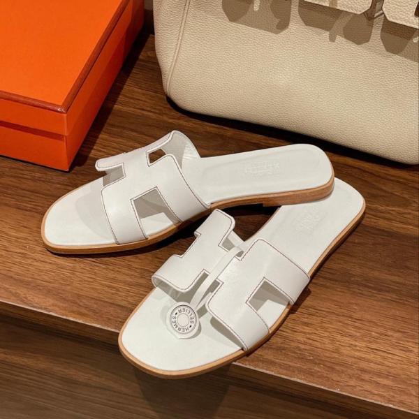 Hermes Oran Sandal Blanc Box Calfskin Leather