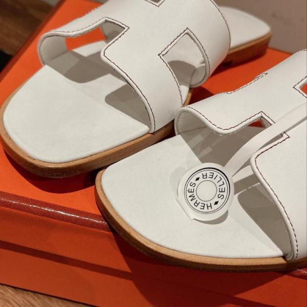 Hermes Oran Sandal Blanc Box Calfskin Leather