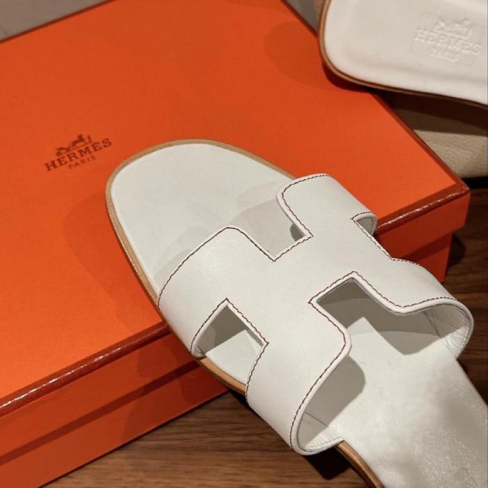 Hermes Oran Sandal Blanc Box Calfskin Leather