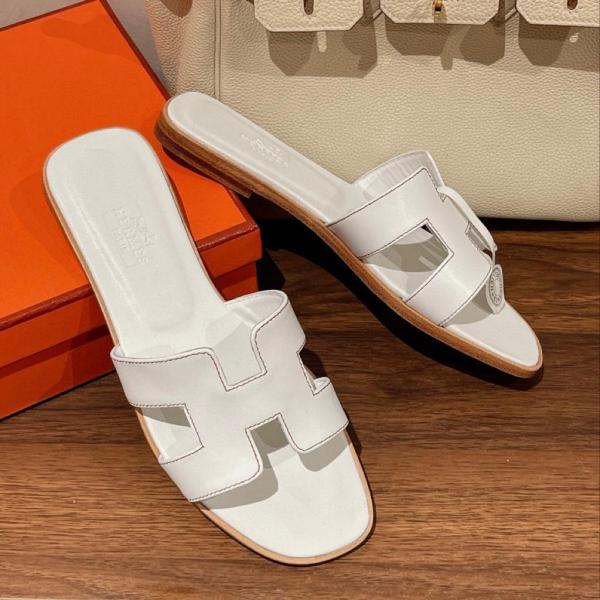 Hermes Oran Sandal Blanc Box Calfskin Leather